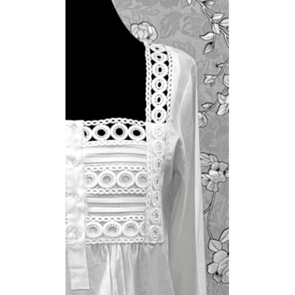 SoieRose SR-1213 Victorian 100% Cotton Nightgown – Square Neck Lace Trim - Picture 6 of 8